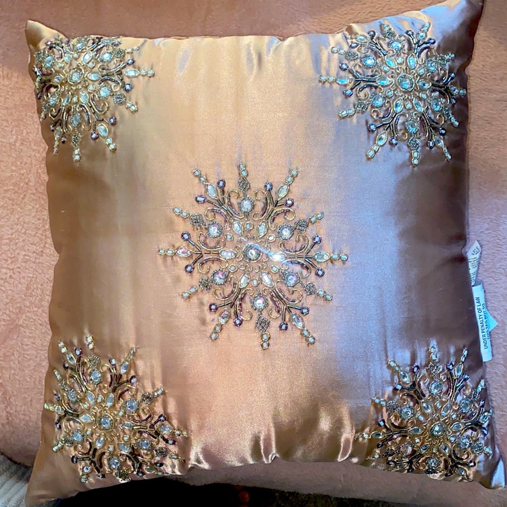 Pink satin beaded pillow